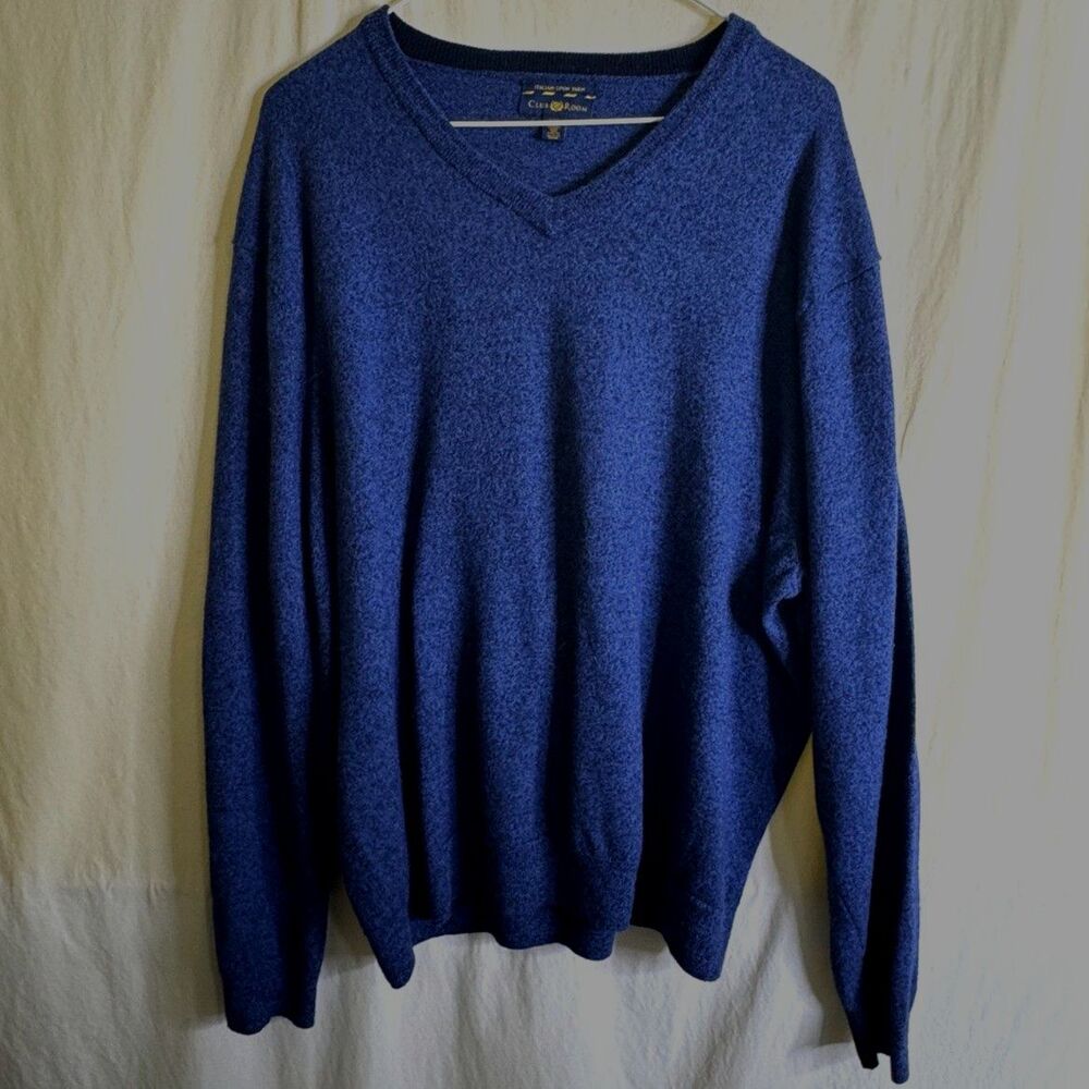 Club Room Men's Sweater Navy Blue Merino Wool & Acrylic Italian Spun Yarn Sz XXL